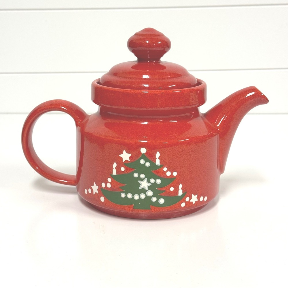 Vintage Waechtersbach Red Ceramic Christmas Tree Teapot Holiday Serving Decor
